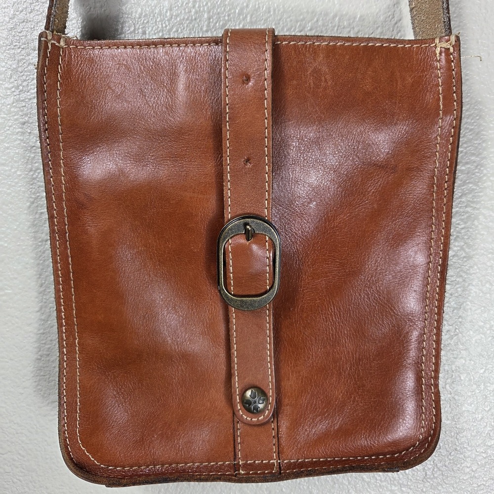Patricia Nash Cognac Brown Leather Crossbody Bag Buckle Boho Shoulder Purse